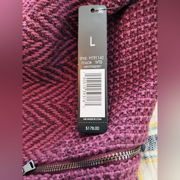 NWT NIC+ZOE Burgundy Frayed-Trim Tweed and Knit Mixed Blazer, Size Large - Picture 7 of 16